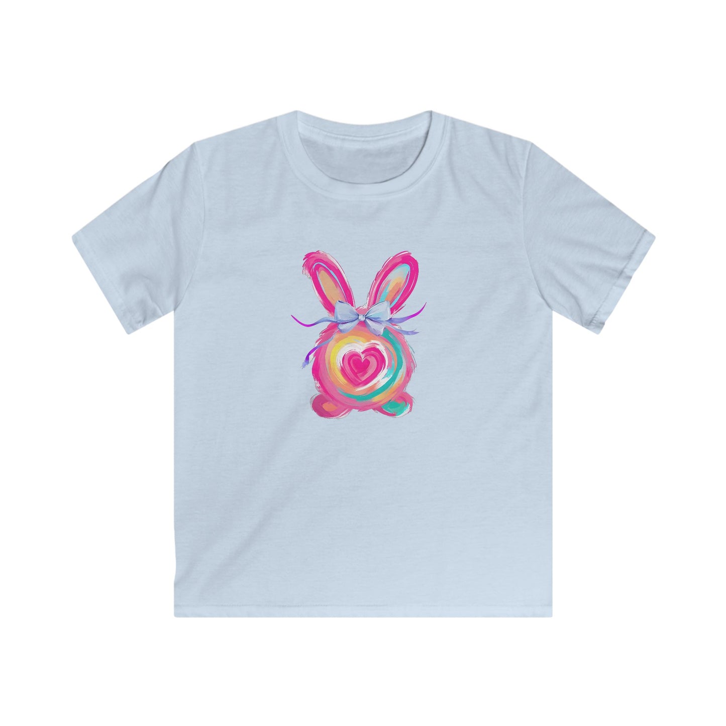 Kids Tee — Colorful Watercolor Bunny Heart Graphic (Easter, Spring Gift)