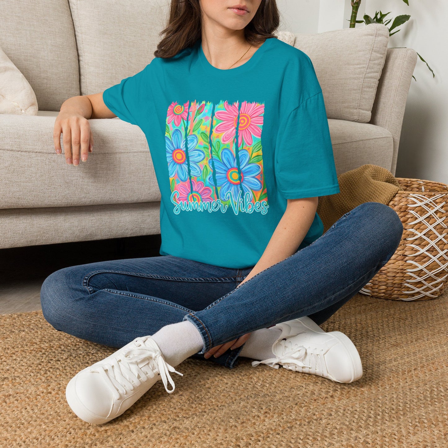 Summer vibes floral tee- Gildan softstyle