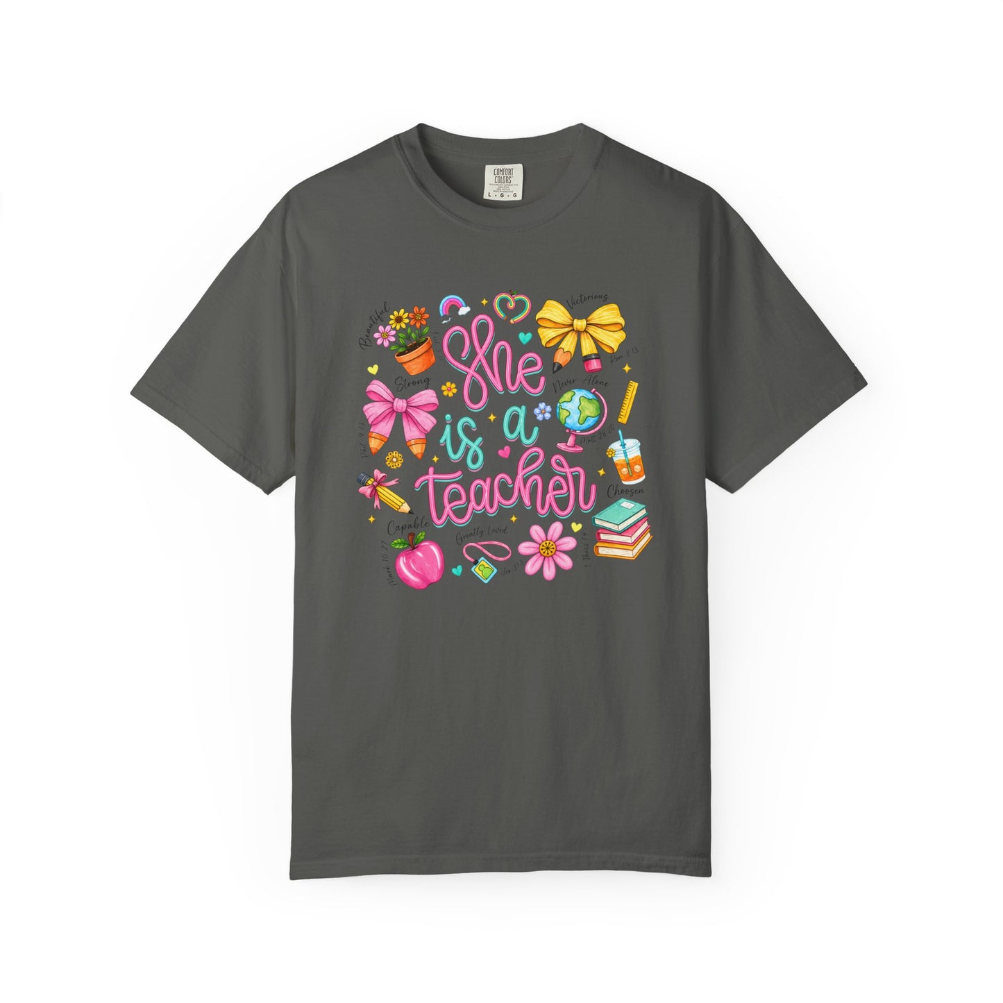 Teacher T-Shirt — "She is a Teacher" Cute School Supplies Design