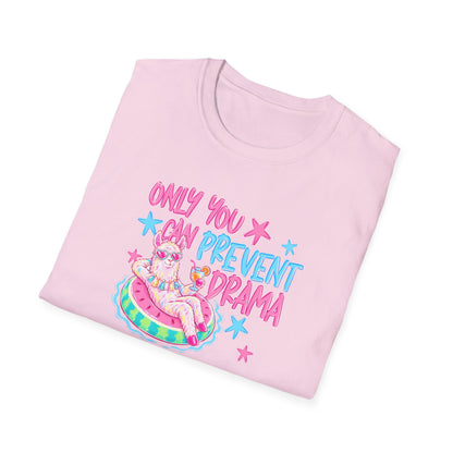 Only You Can Prevent Drama T-Shirt — Cute Llama Pool Float Graphic Tee