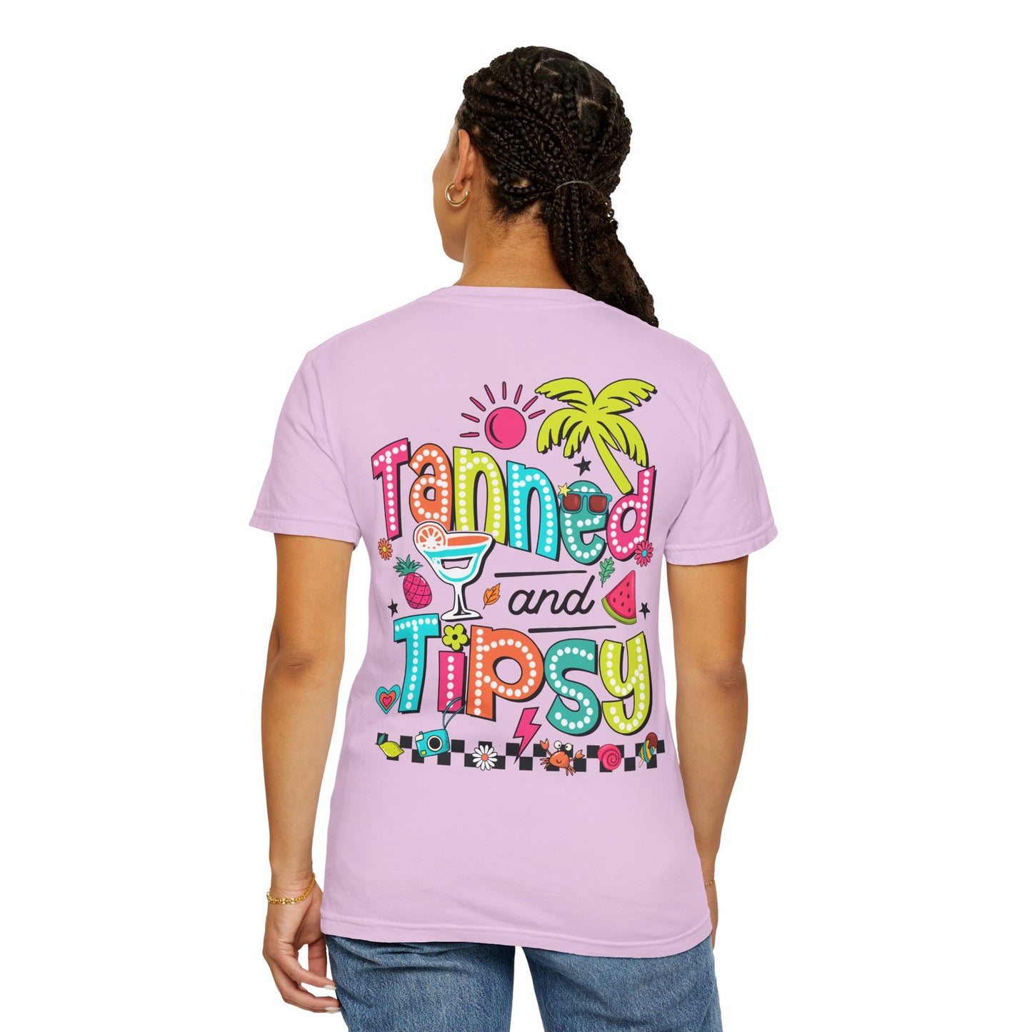 T-Shirt — "Tanned and Tipsy" Colorful Tropical Cocktail Tee