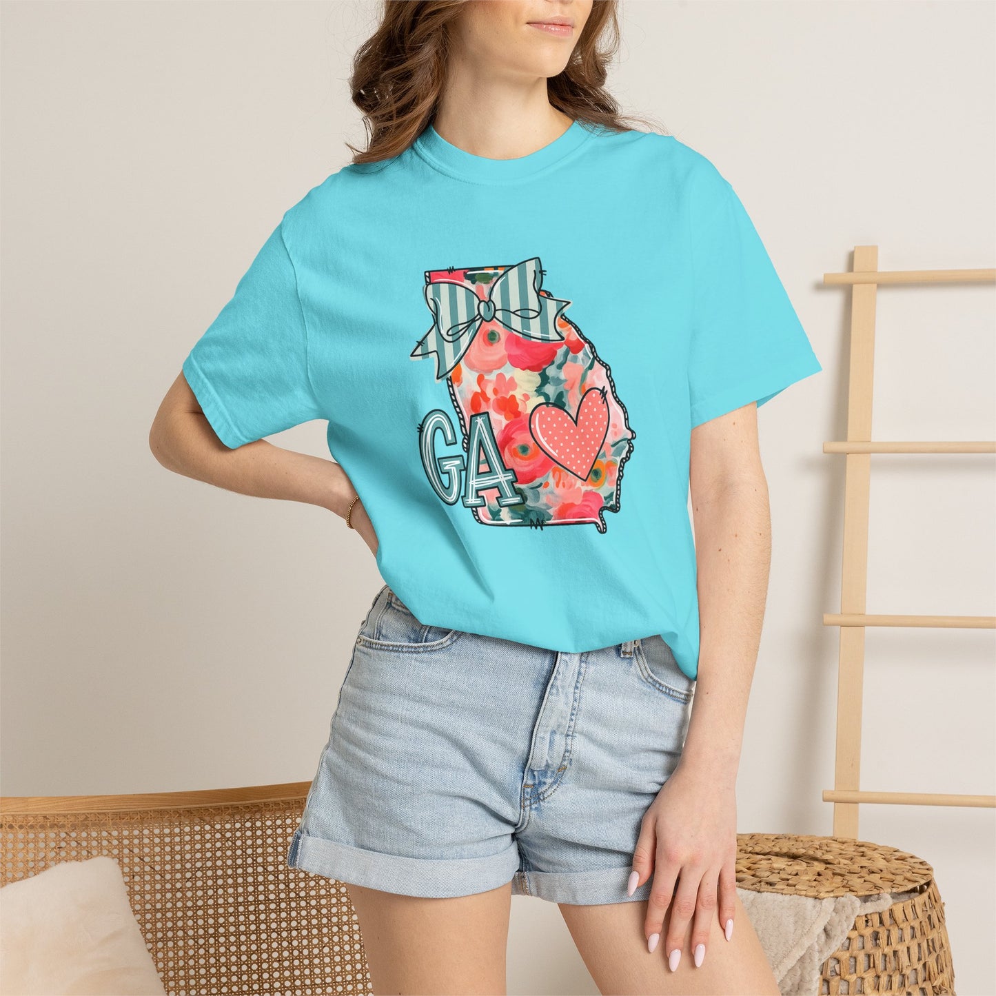 Georgia Floral State T-Shirt — GA Heart Bow Design