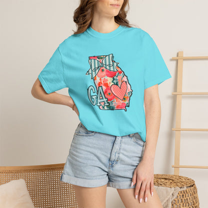 Georgia Floral State T-Shirt — GA Heart Bow Design
