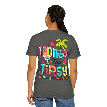 T-Shirt — "Tanned and Tipsy" Colorful Tropical Cocktail Tee