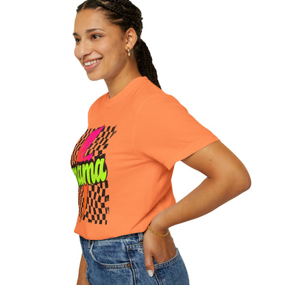 Mama Lightning Bolt T-Shirt — Retro Neon Checkered Graphic Tee for Moms