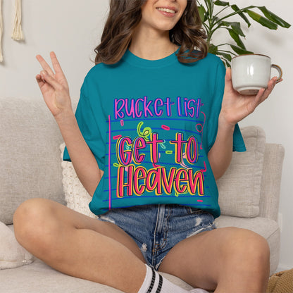 Get to Heaven T-Shirt — "Bucket List" Colorful Notebook Graphic