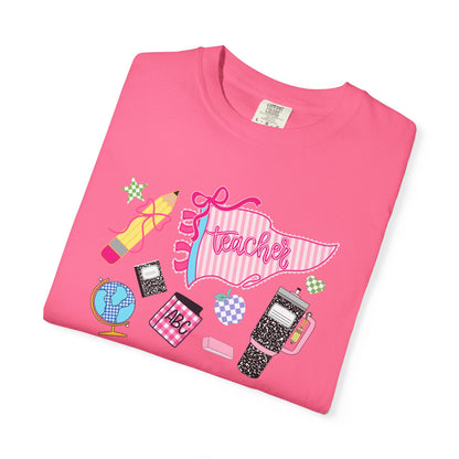 Teacher Essentials T-Shirt — Fun School Supplies Graphic
