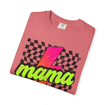 Mama Lightning Bolt T-Shirt — Retro Neon Checkered Graphic Tee for Moms