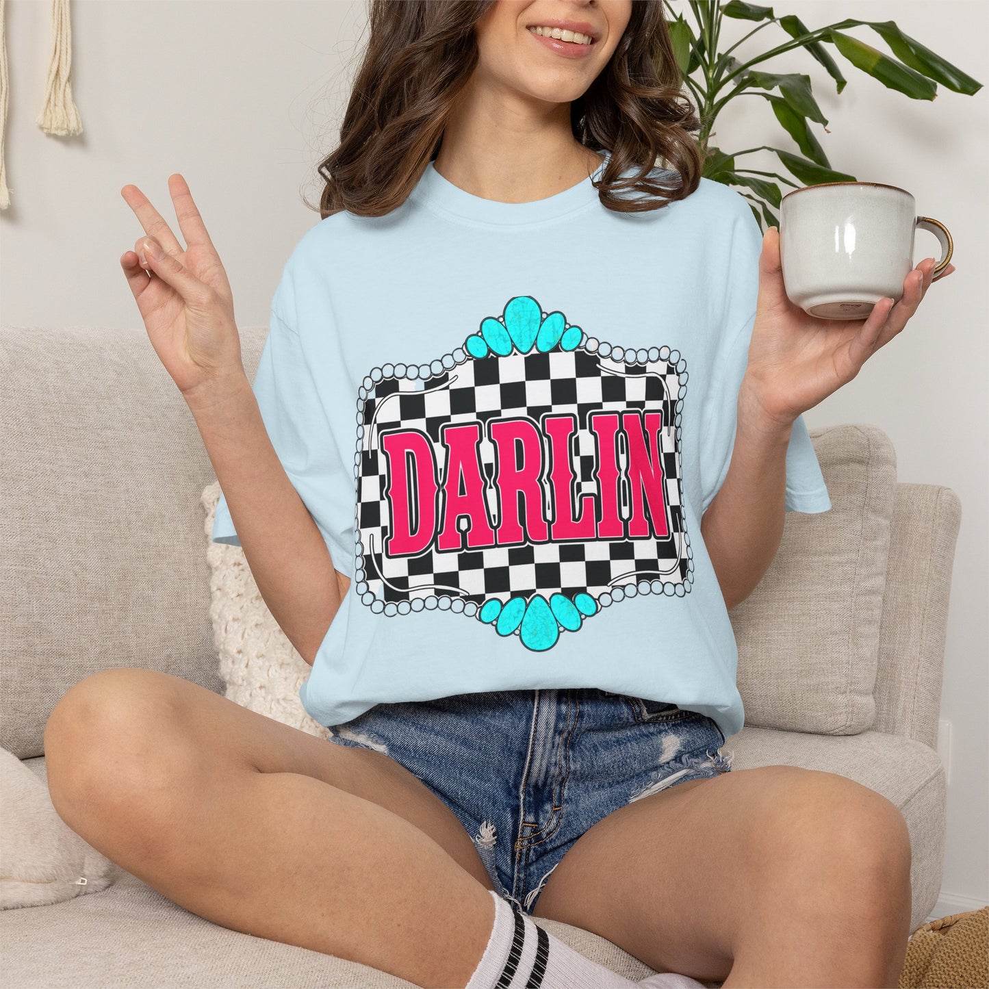 Darlin' Checkerboard Graphic T-Shirt