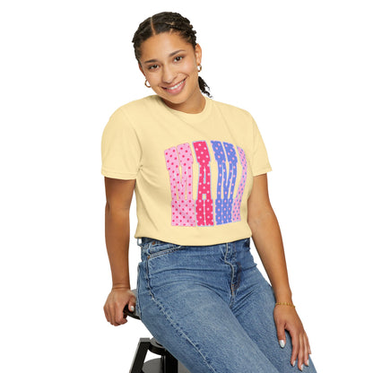 Mama Polka Dot Graphic T-Shirt — Pink & Purple Retro Mother's Day Tee