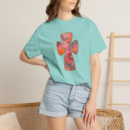 Floral Cross T-Shirt — Tropical Flower Graphic Tee