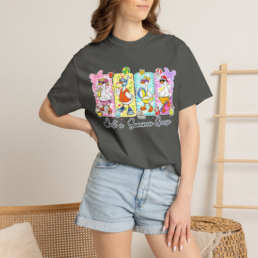 Summer Goose T‑Shirt — "Just a Summer Goose" Cute Beach Cartoon Tee