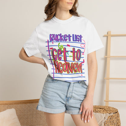 Get to Heaven T-Shirt — "Bucket List" Colorful Notebook Graphic