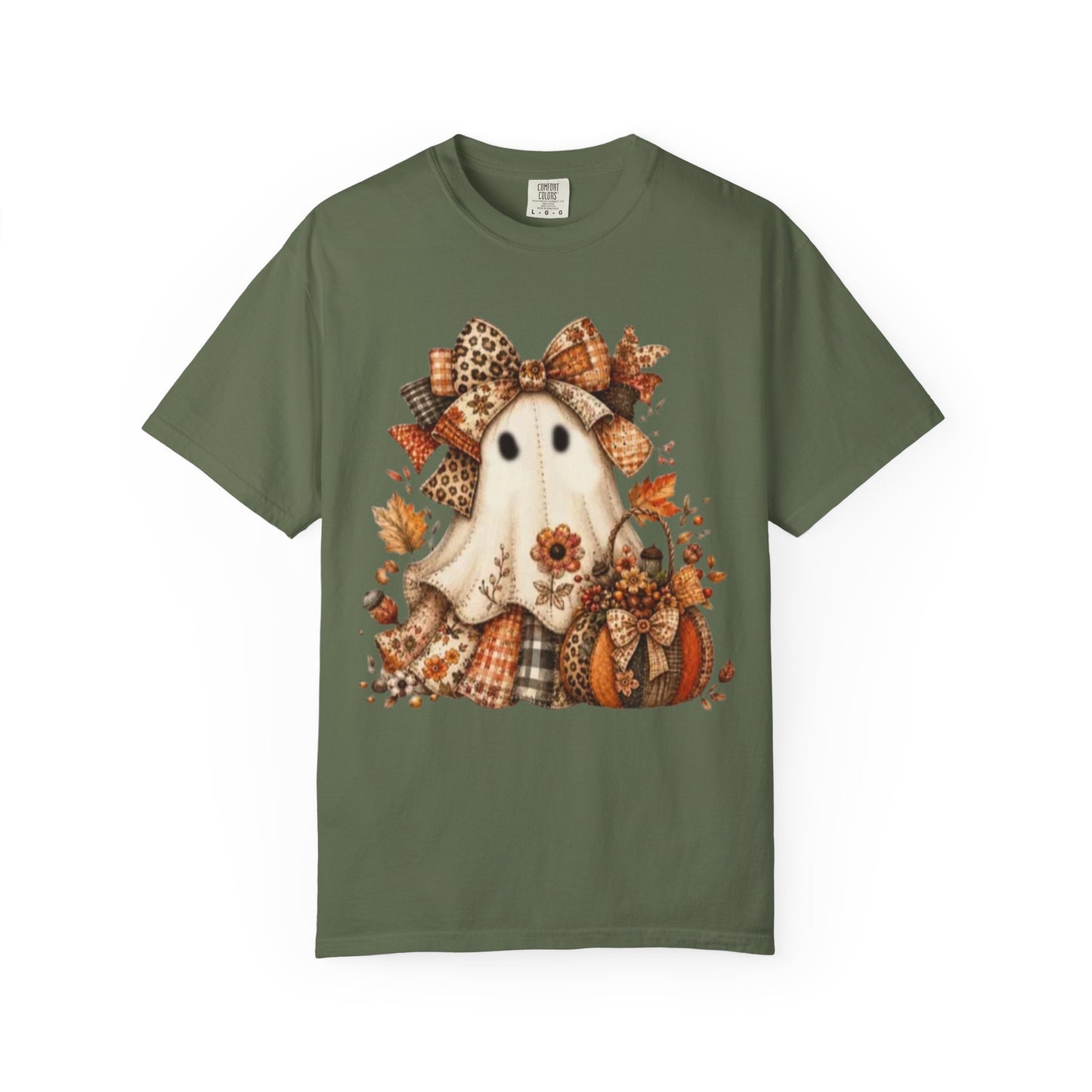 Cute Autumn Ghost T-Shirt — Fall Pumpkin & Plaid Halloween Tee