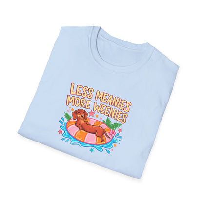 Less Meanies More Weenies T‑Shirt — Funny Hot Dog Pool Graphic Tee
