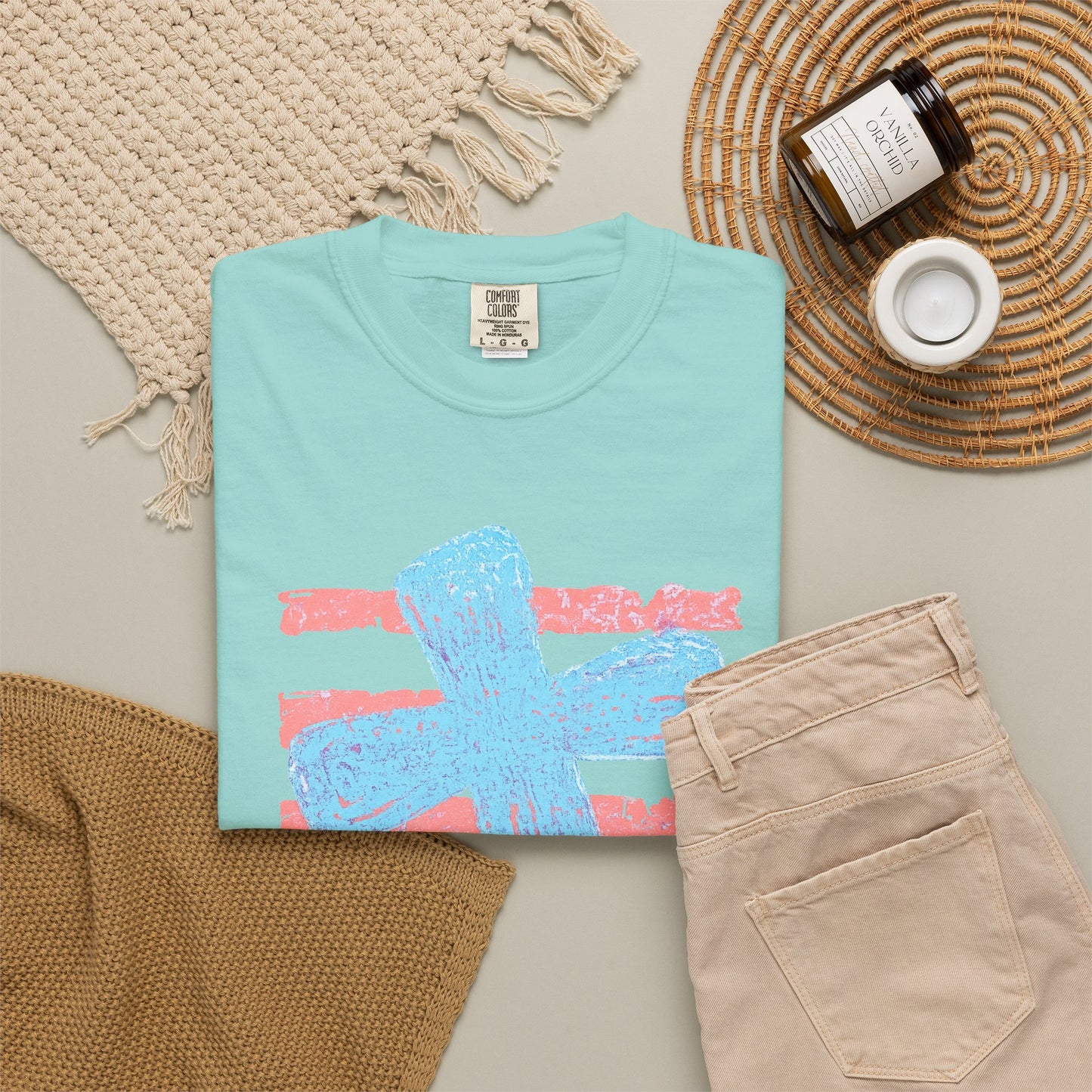 Cross & Stripes T-Shirt — Retro Coastal Church Graphic Tee