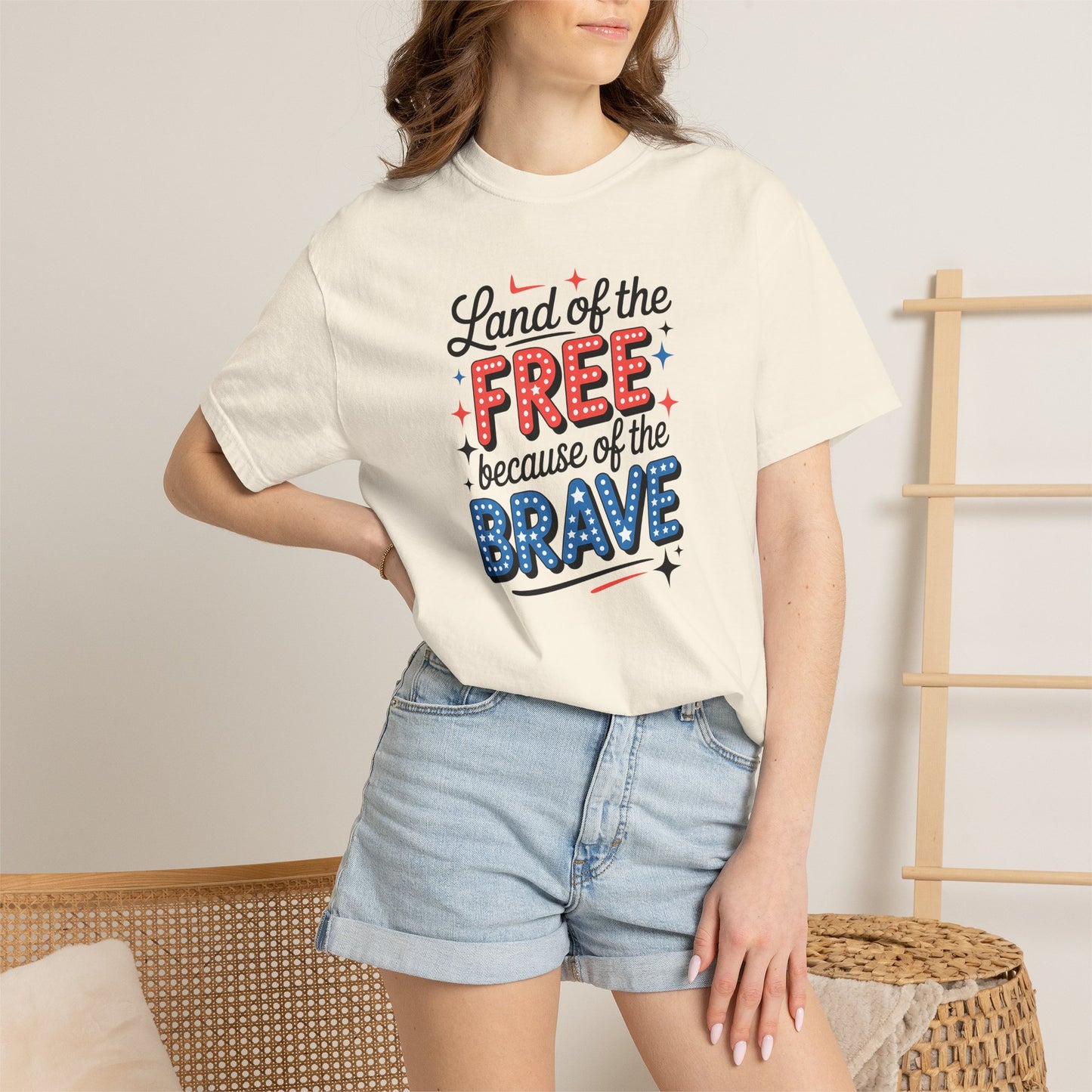 Patriotic T-Shirt - "Land of the Free Because of the Brave" USA Independence Day Tee