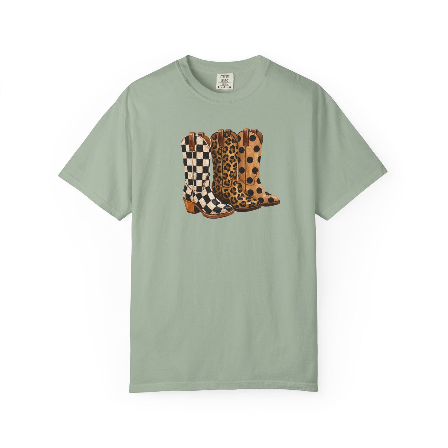 Cowgirl Boots Graphic T-Shirt — Checker & Leopard Print Western Tee