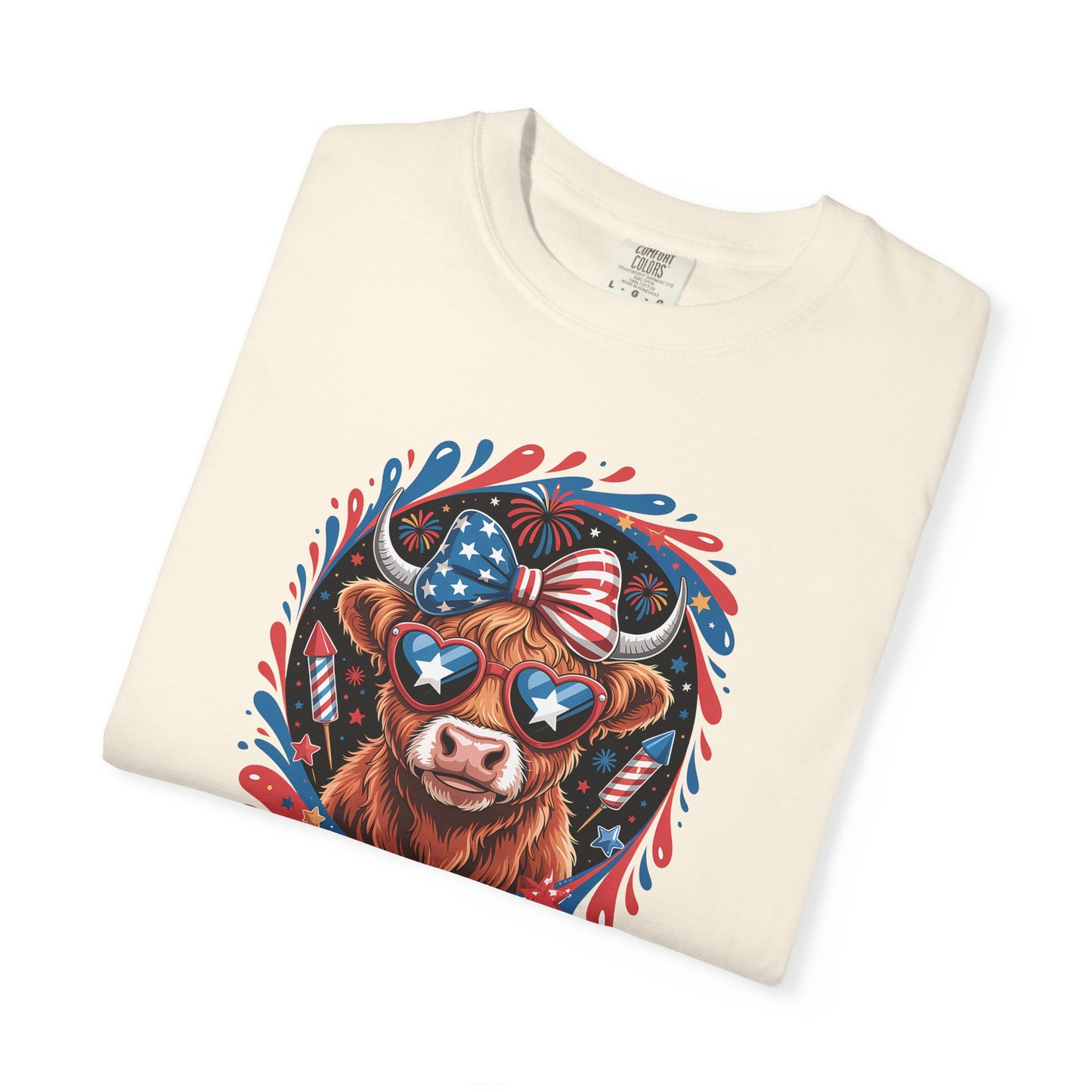 Patriotic Cow Graphic T-Shirt – USA Flag Sunglasses 4th of July Tee