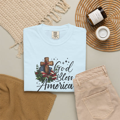 God Bless America Cross T-Shirt — Patriotic Christian Tee