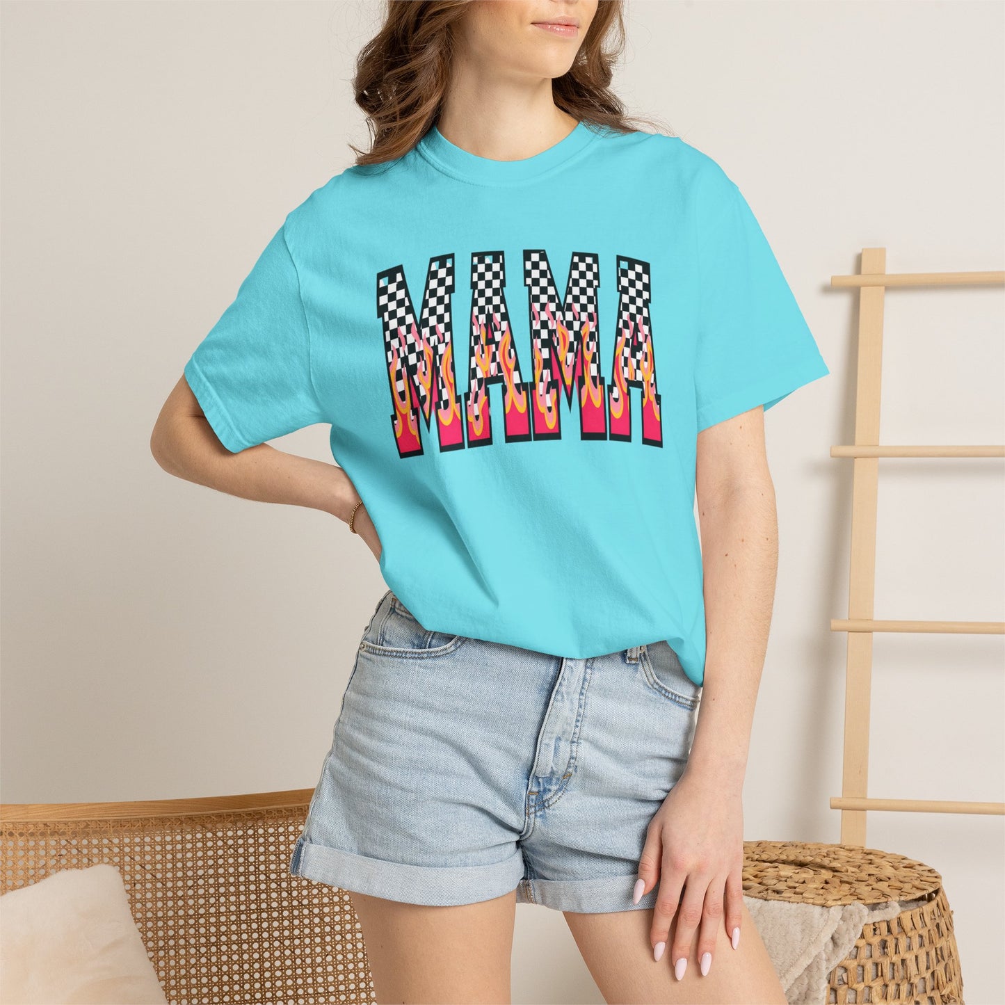 Mama Graphic T-Shirt — Checkerboard & Flame Retro Tee