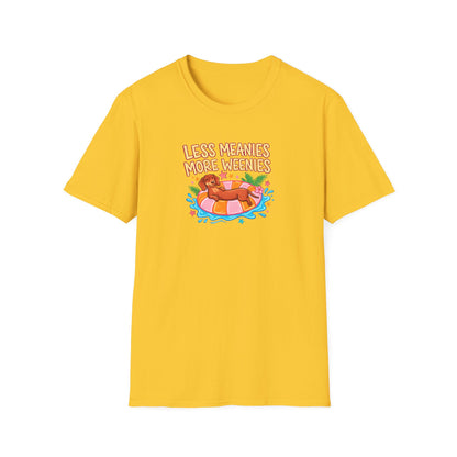 Less Meanies More Weenies T‑Shirt — Funny Hot Dog Pool Graphic Tee