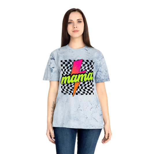 Mama Lightning Bolt T-Shirt — Retro Neon Checkered Graphic Tee