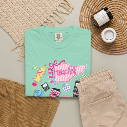 Teacher Essentials T-Shirt — Fun School Supplies Graphic
