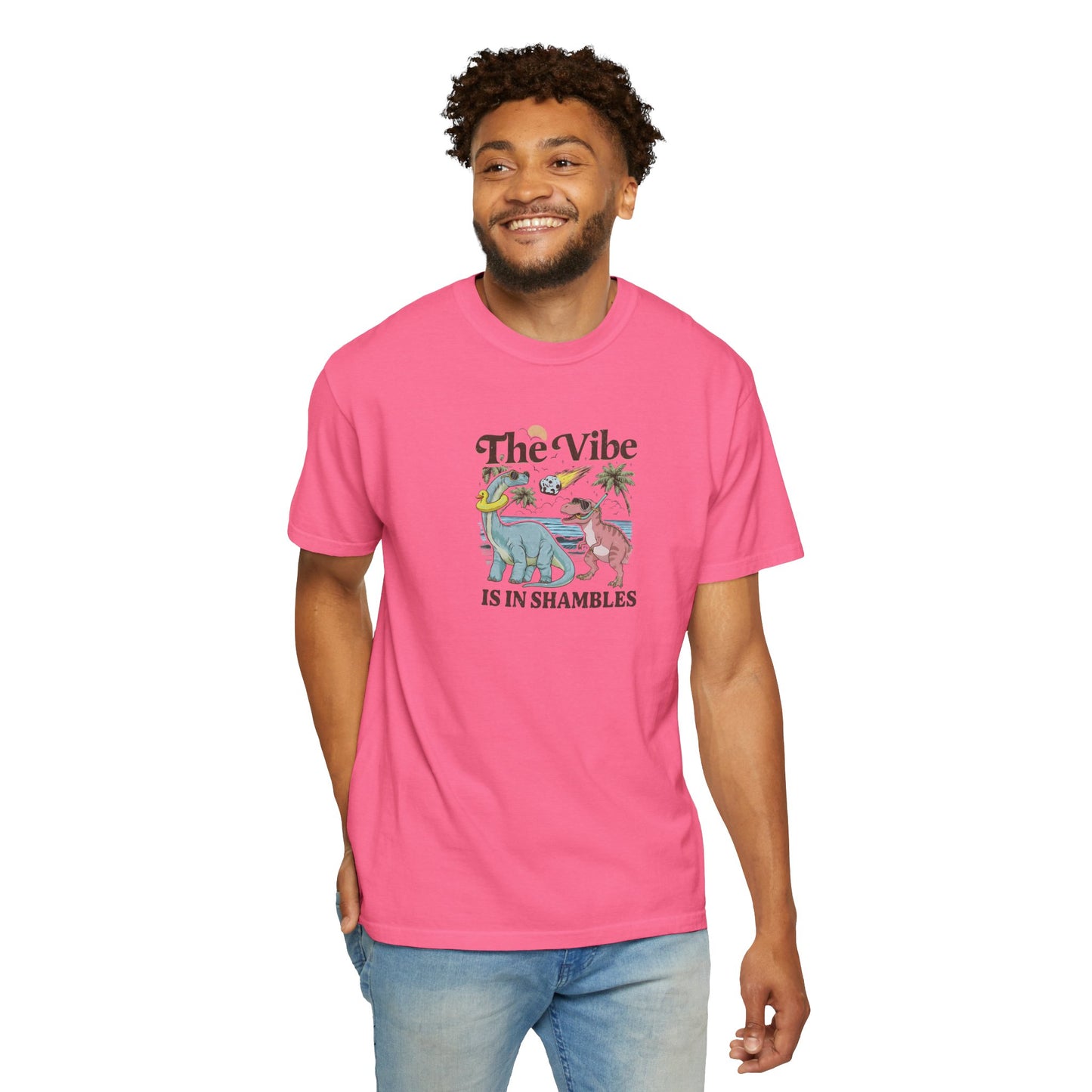 Retro Dinosaur Tee — "The Vibe Is In Shambles" Graphic T-Shirt