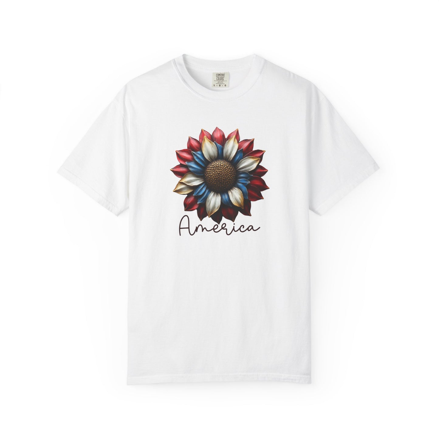 America Sunflower T-Shirt — Patriotic Red White Blue Floral Tee