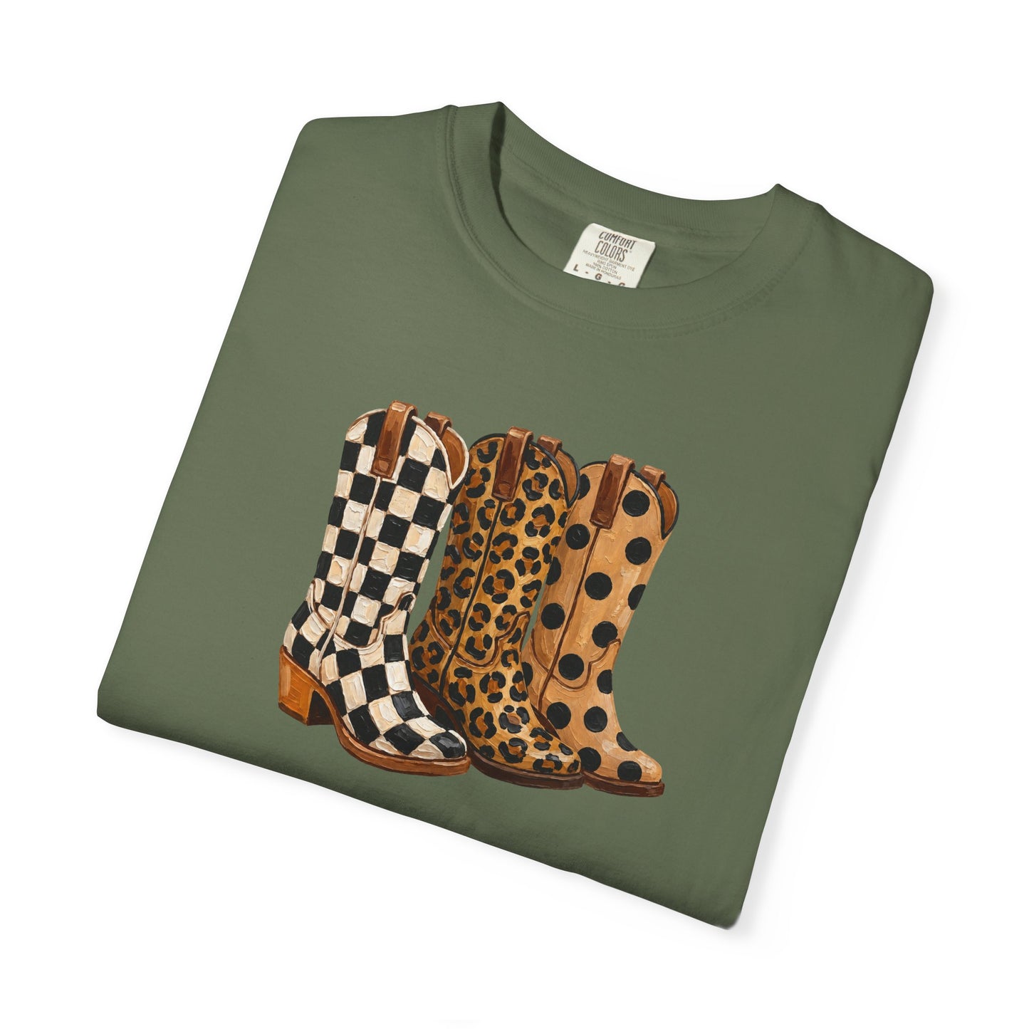 Cowgirl Boots Graphic T-Shirt — Checker & Leopard Print Western Tee