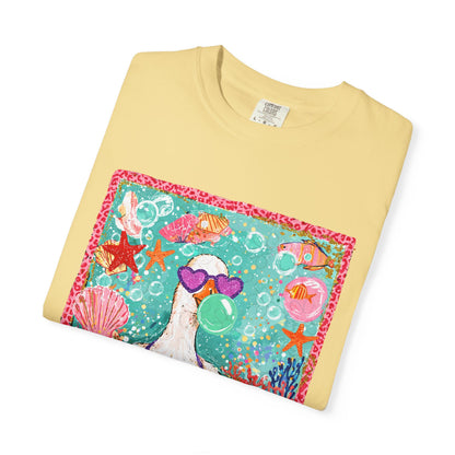 Sea Duck Mermaid T-Shirt — Whimsical Beach Graphic Tee with Sunglasses & Shell Bra