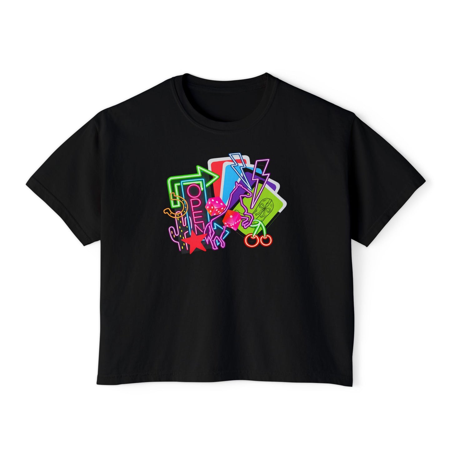 Retro Neon Makeup Graphic Tee — Women's Boxy Tee