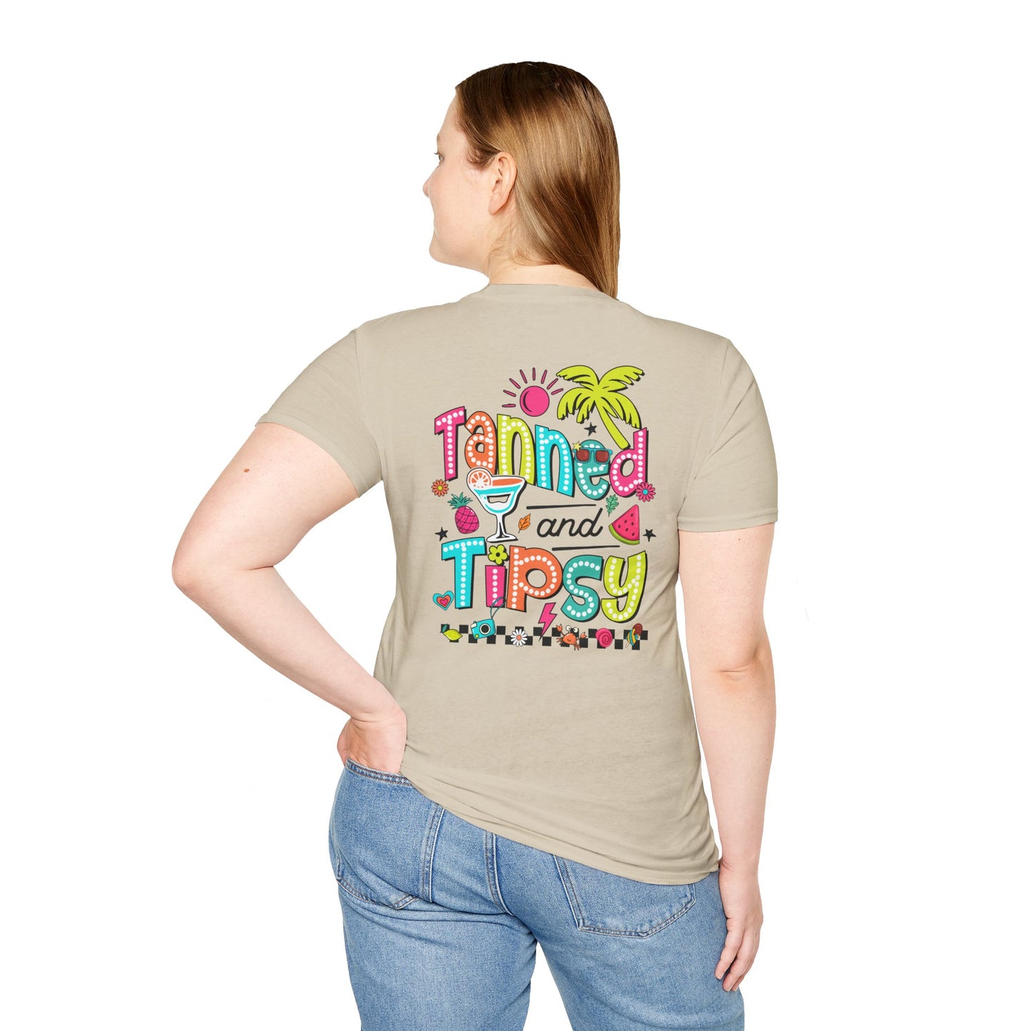 T-Shirt — "Tanned and Tipsy" Tropical Cocktail Graphic Tee