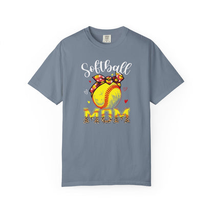 Softball Mom T‑Shirt — 'MOM' with Softball Bandana Graphic