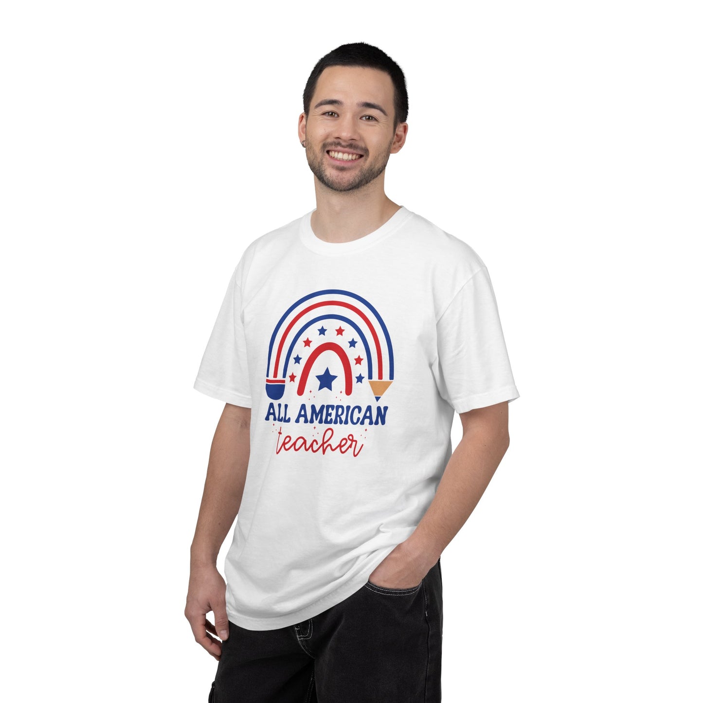 All American Teacher T-Shirt — Patriotic Rainbow Teacher Top