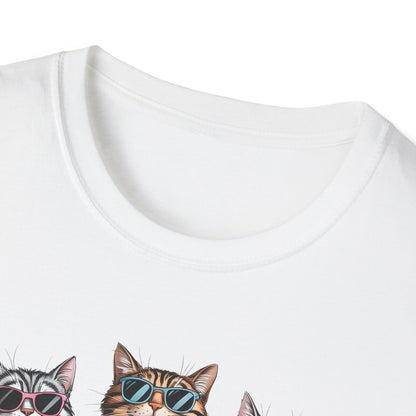 Funny Cats in Bathing Suits T-Shirt — Retro Trio Cat Beach Tee
