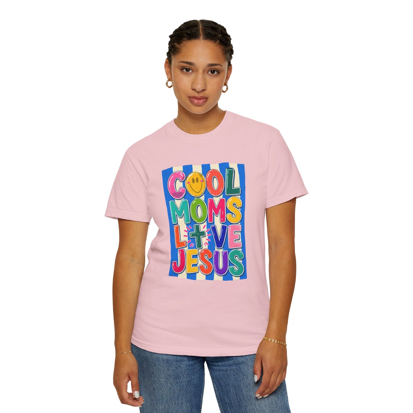 Cool Moms Love Jesus T-Shirt — Colorful Retro Christian Graphic Tee