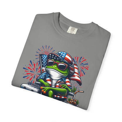 Patriotic Frog BBQ T-Shirt — Fourth of July Frog with American Flag Bandana