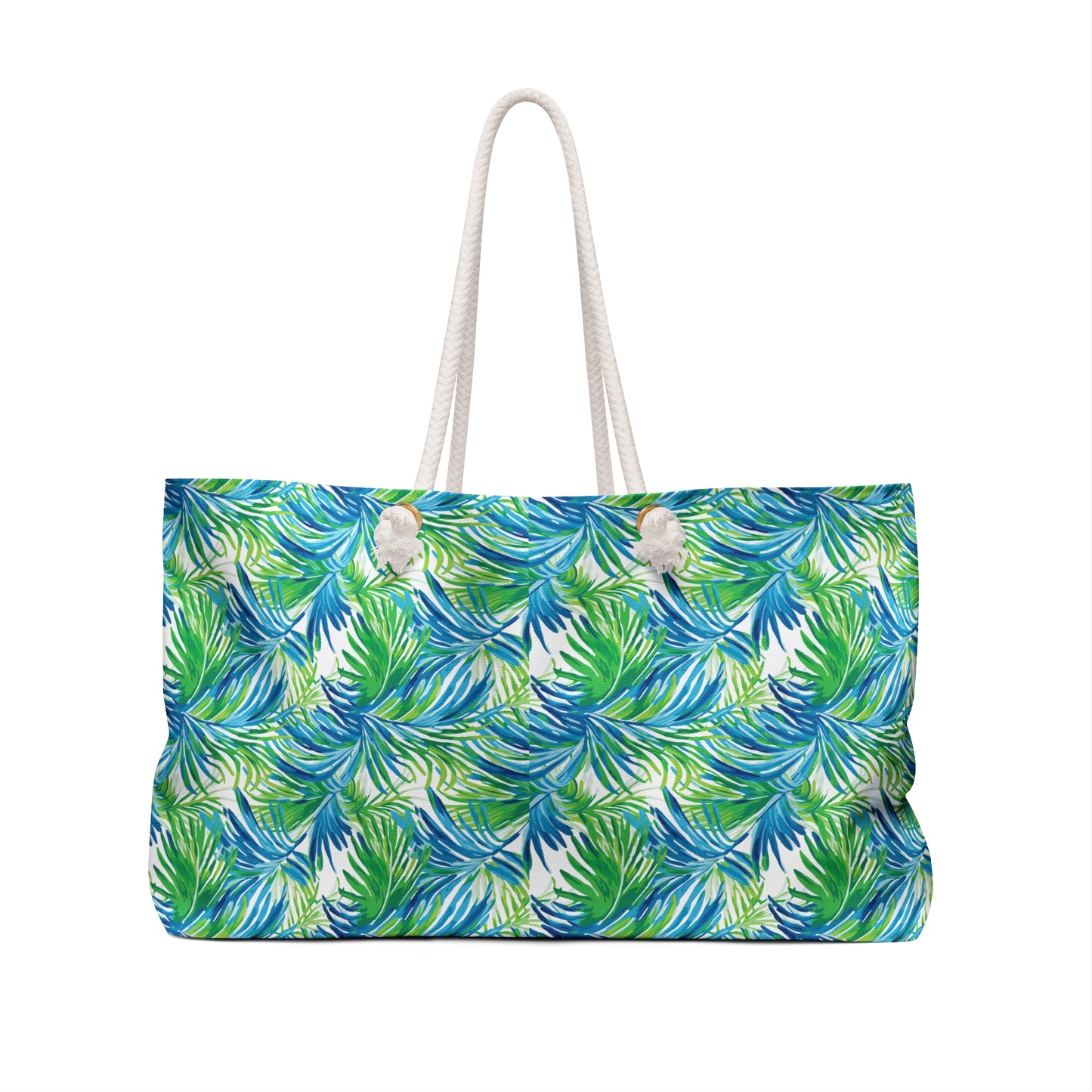Tropical Palm Print Weekender Bag – Blue & Green Beach Tote