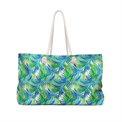 Tropical Palm Print Weekender Bag – Blue & Green Beach Tote