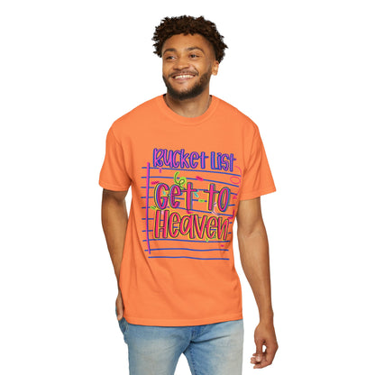 Get to Heaven T-Shirt — "Bucket List" Colorful Notebook Graphic