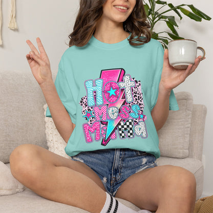 Retro Hot Mess Mama T-Shirt — Pink Lightning Graphic Tee