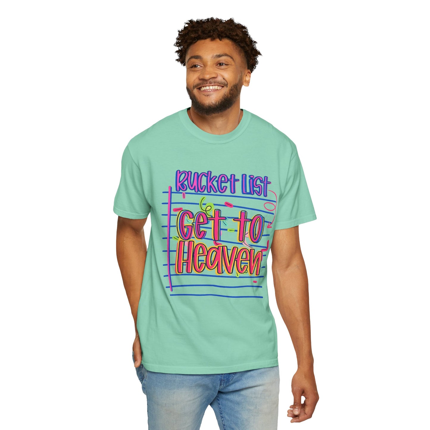 Get to Heaven T-Shirt — "Bucket List" Colorful Notebook Graphic