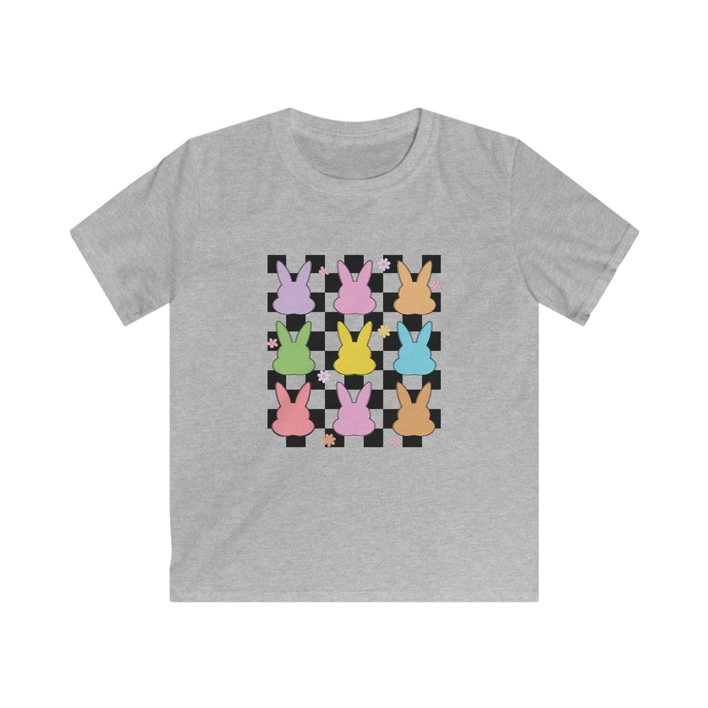 Kids Bunny Checkerboard Tee — Pastel Easter Bunny Graphic Shirt