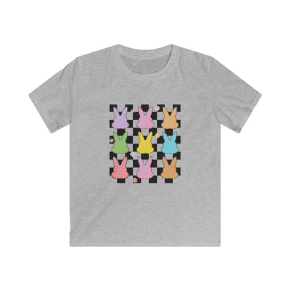 Kids Bunny Checkerboard Tee — Pastel Easter Bunny Graphic Shirt