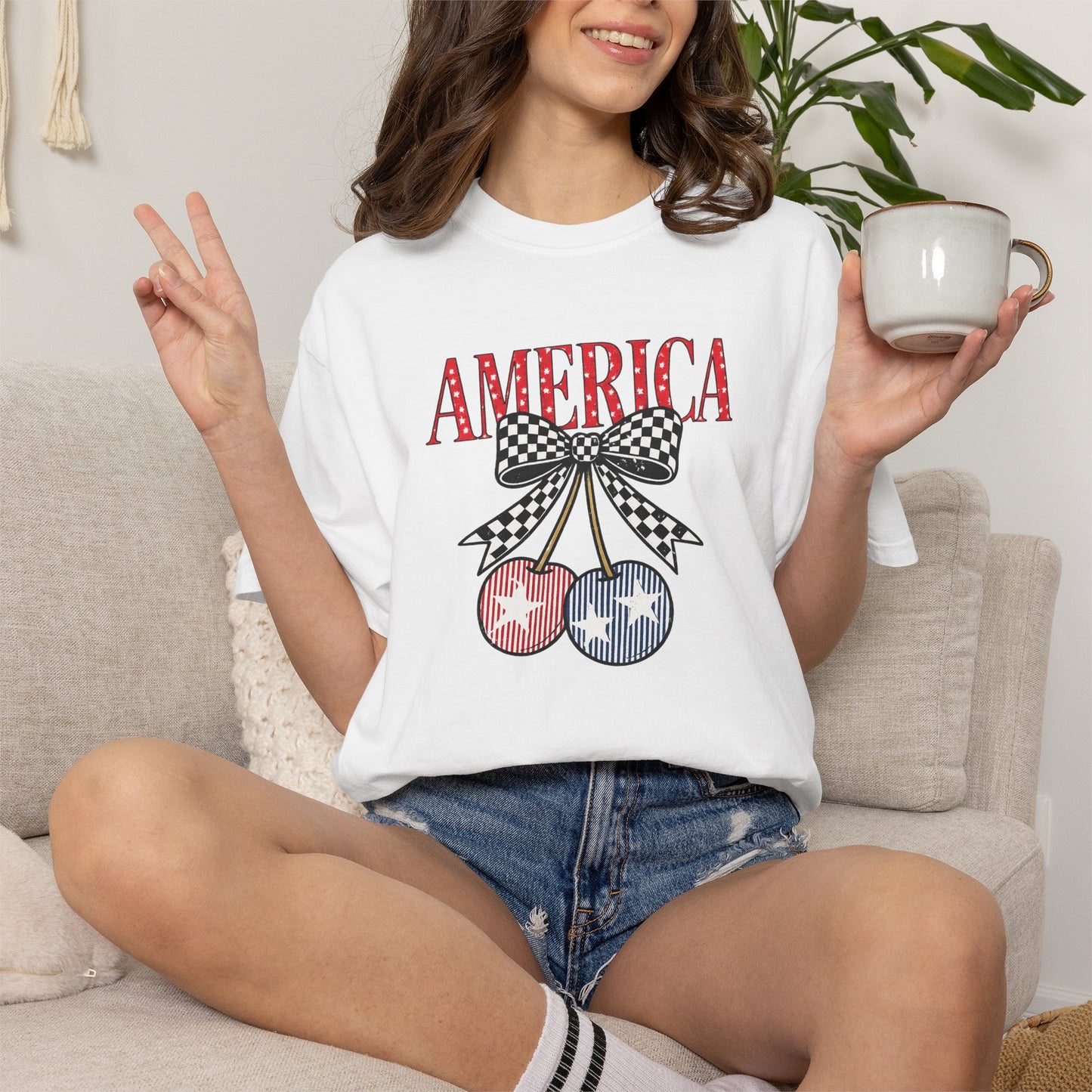 America Cherry Graphic T-Shirt — Patriotic 4th of July Tee