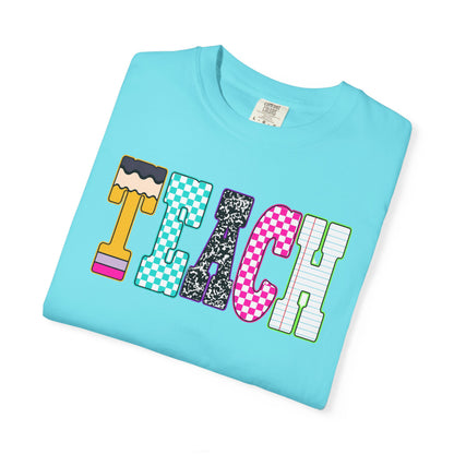Teach Colorblock Graphic T-Shirt — Fun Teacher Appreciation Tee
