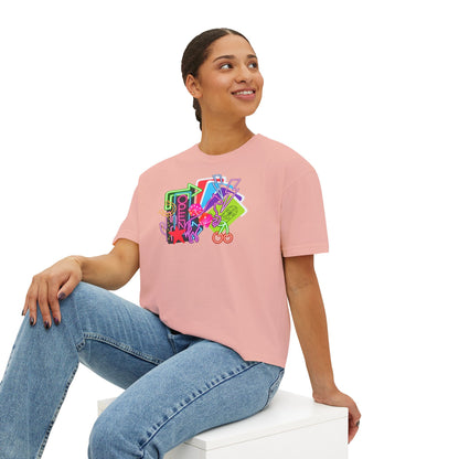 Retro Neon Makeup Graphic Tee — Women's Boxy Tee