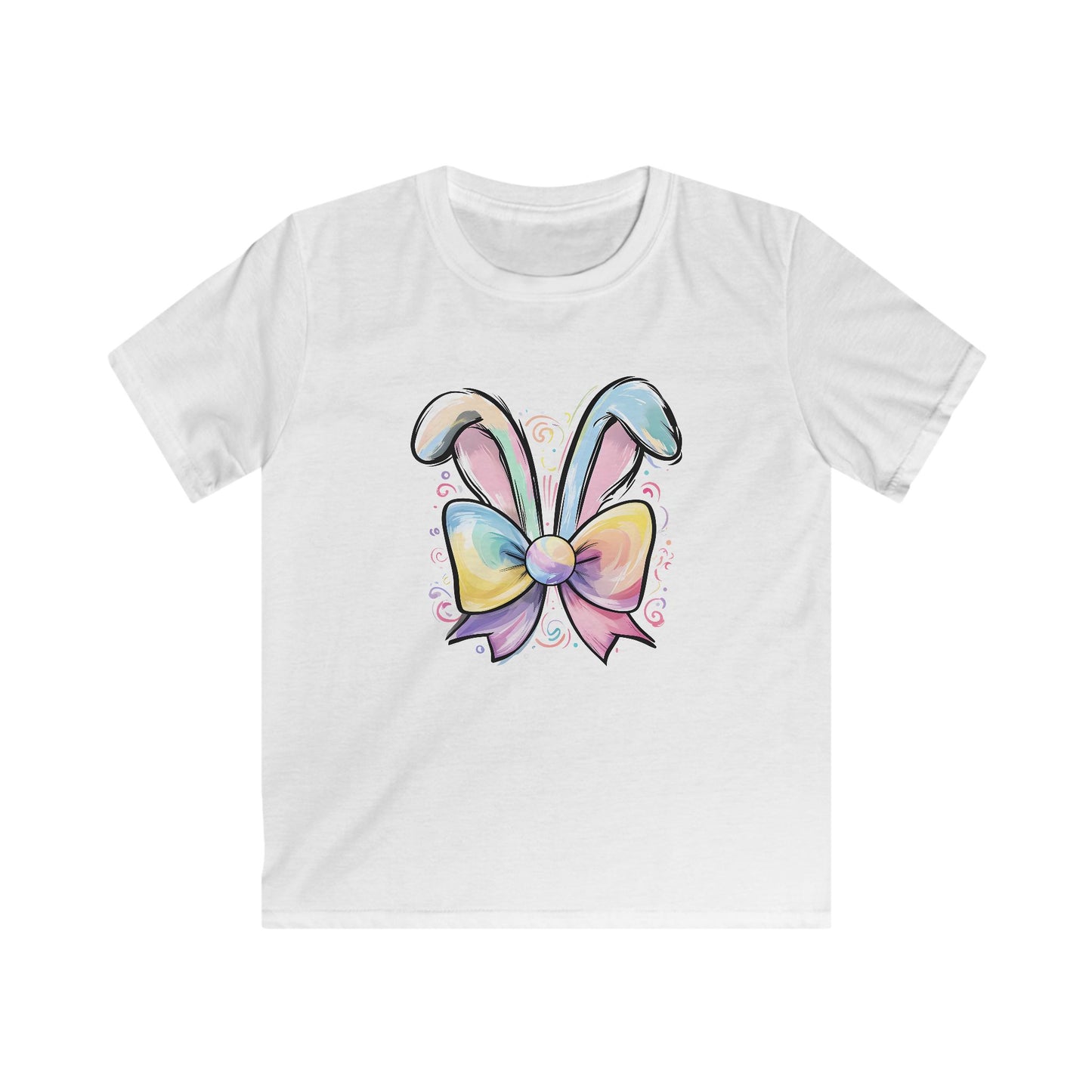 Kids Tee — Pastel Bunny Ears & Rainbow Bow Easter Shirt